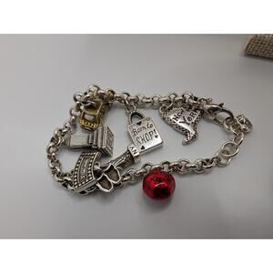 Brighton Broadway Charm Bracelet Red Apple Taxi NYC Silver Tone 7.5in